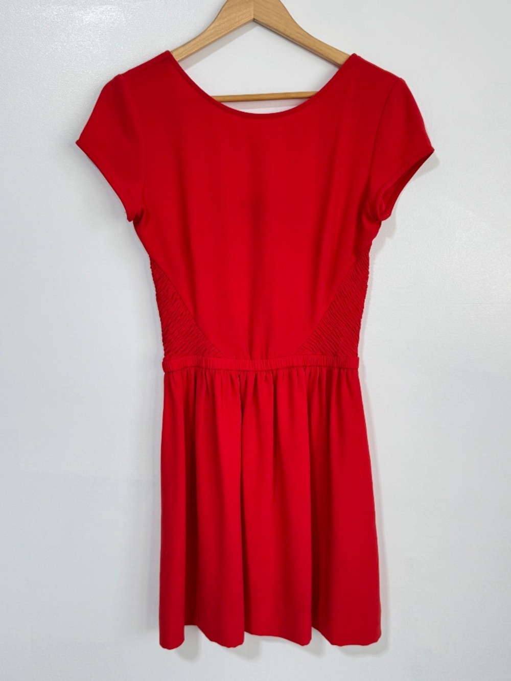 Maje Gazette Smock Waist Mini Dress Cap Sleeve Skater Pockets Red, US M, Maje 2